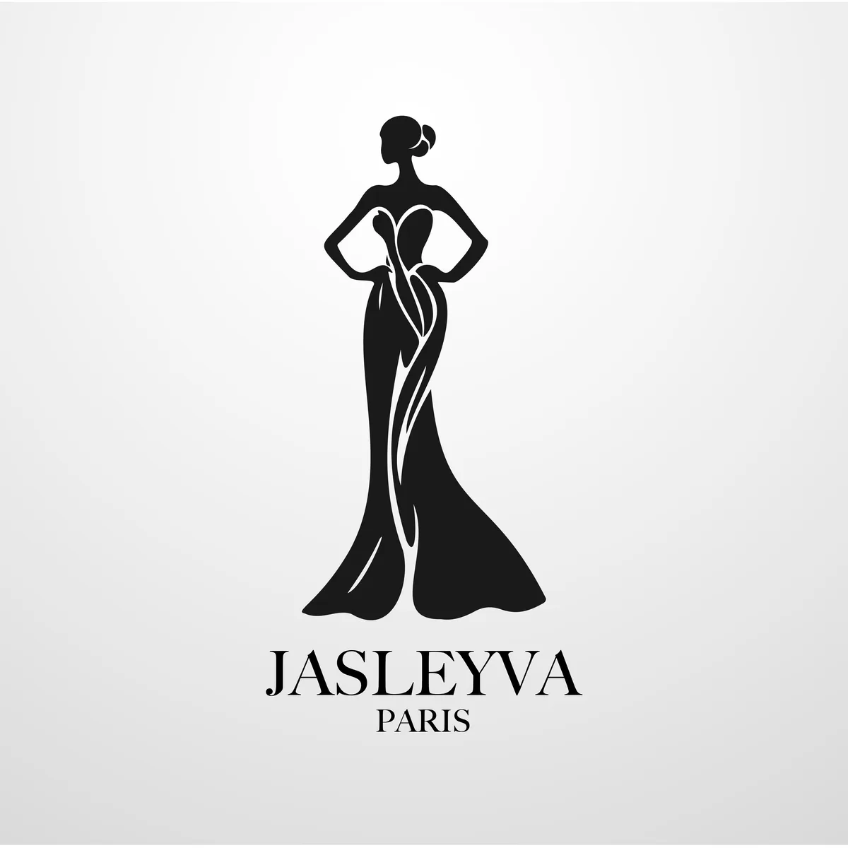 Logo Jasleyva Paris, silhouette de femme en robe de soiree