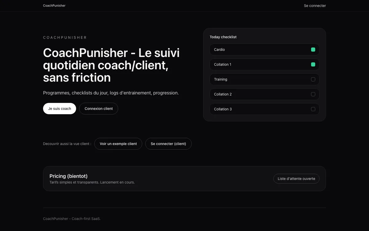 Capture de l'application CoachPunisher